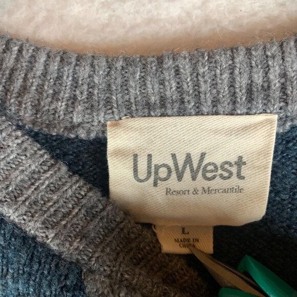 Upwest Men's Ribbed Crewneck Long Sleeve Blue Pullover Knit Sweater Size L 8973 - Picture 2 of 8
